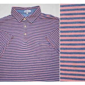 Peter Millar Men's  XL Polo Shirt Pink Blue Striped Cotton Short Sleeve Golf